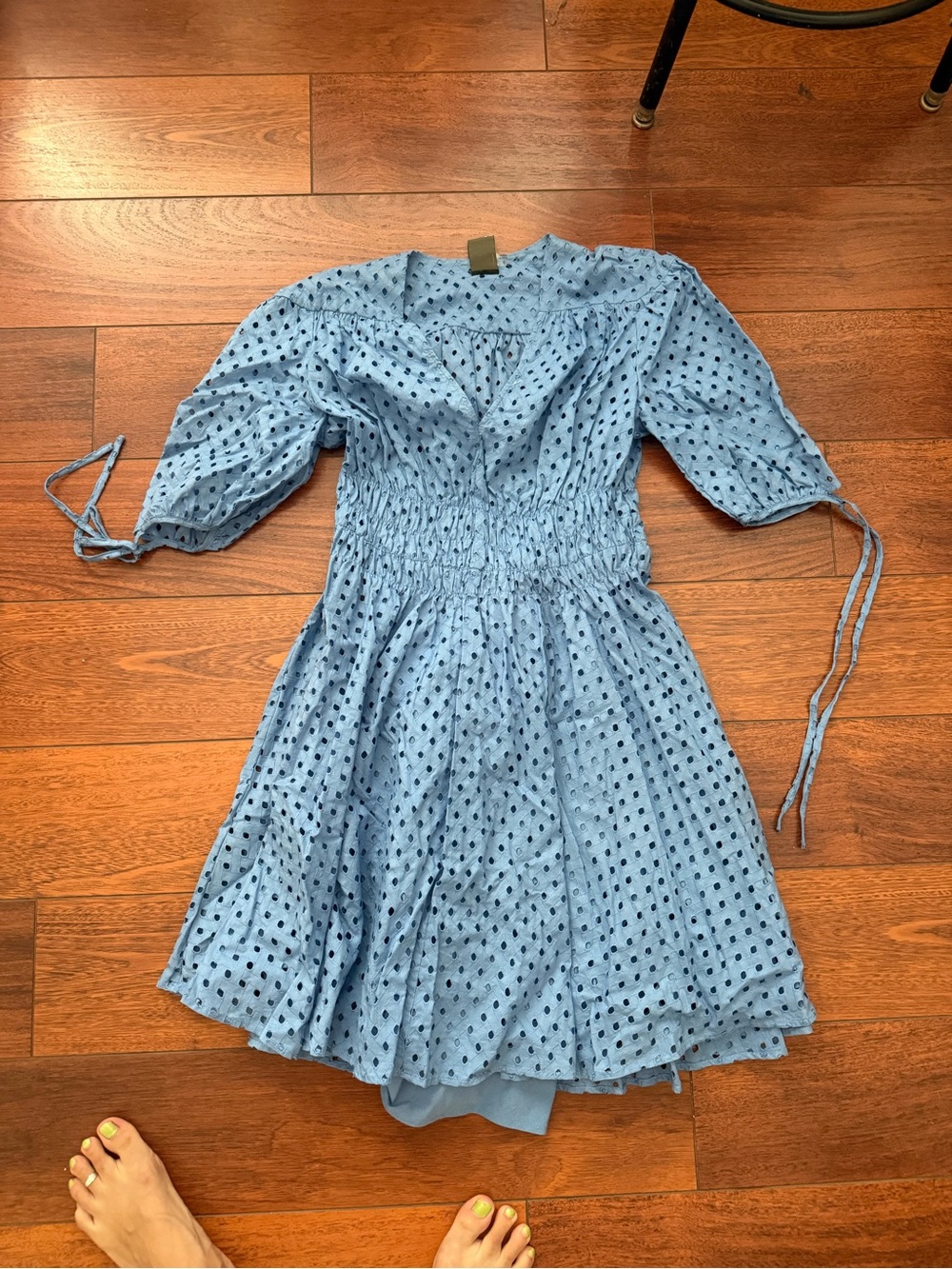 Taylor Light Blue Eyelet Smocked Mini Dress